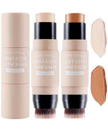 Erinde Contour Foundation Stick with Brush, Highlighter Bronzer Pen, Face Brightens Shades Pencil, Highlighting Shade, Highlight Shaping Stick, Waterproof, Longwear Makeup (#03#04) #03 High Gloss White #04 Contouring Color