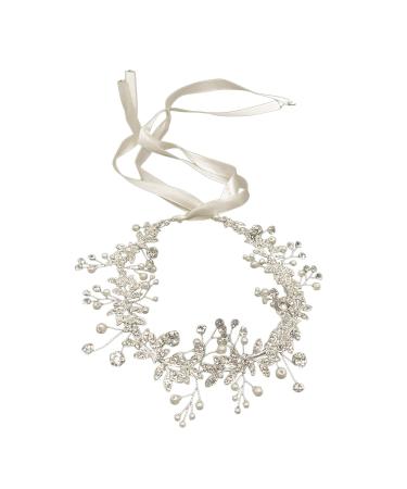 Ayliss Women's Crystal Rhinestone Pearl Wedding Headband & Necklace Set - Handmade Bridal Hair Accessories in Silver - Buy Online on GoSupps.com
