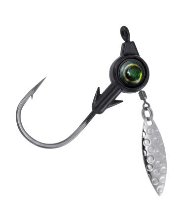 Dr.Fish 10 Pack Underspin Jigs Fishing Jig Heads Mustad Hooks 3D Eye Crappie Jig Heads Round Jig Willow Blade Unpainted Jig Fishing Jigs Saltwater Freshwater Bass Trout Bluegill 1/8oz 3/16oz 1/4oz 3/8oz Black 1/4oz(#4/0 Hooks)