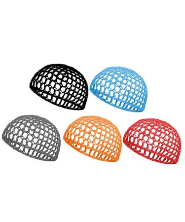 KALLORY 5Pcs Mesh Crochet Hair Net  Colorful Knit Hair Snood Cover Thick Short Hairnet Snoods Cover Ornament for Women