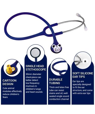 SCIAN Kids Real Working Stethoscope - 5 Interchangeable Cartoon Heads for Doctors, Nurses & Home Use - Professional Quality - Dark Blue - Buy Online on GoSupps.com