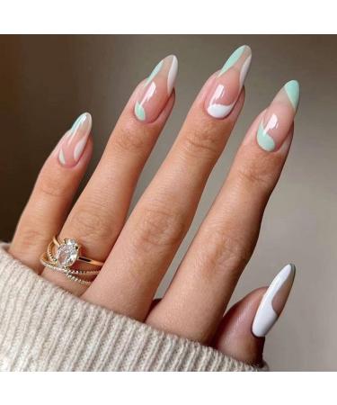 HJKOGH 24 PCs/Box Oval Head Almond False Nails Wearable Long Stiletto Fake Nails Full Cover Nail Tips Full Finished Press On Nails (Color : B)