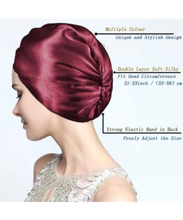 Silk Hair Bonnet for Women - Imitation Satin Night Sleep Cap - Wine Red - Buy Online on GoSupps.com