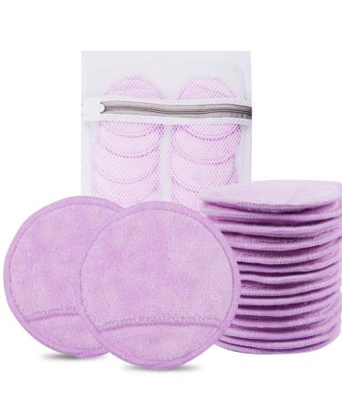 Kinhwa Smart Pads Washable 14 pieces Reusable cotton pads made of microfiber with clothesack soft & sustainable make -up towels Perfect for facial cleaning makeup remuner pads 14 pieces (1 Pack) purple