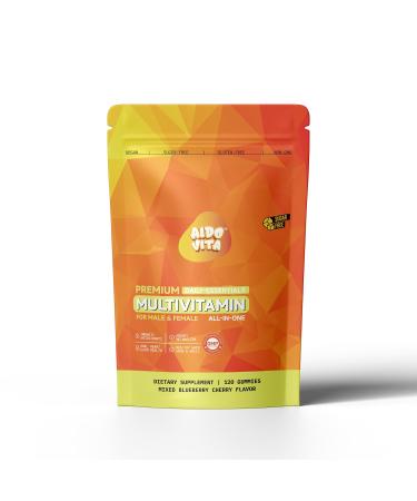 AIDO VITA Premium Multivitamin Gummies for Adults - Mixed Blueberry Cherry Flavor with Essential Vitamins A B C D E Biotin Zinc for Immune Energy & Hair Health 60 Day Supply(120 Count)