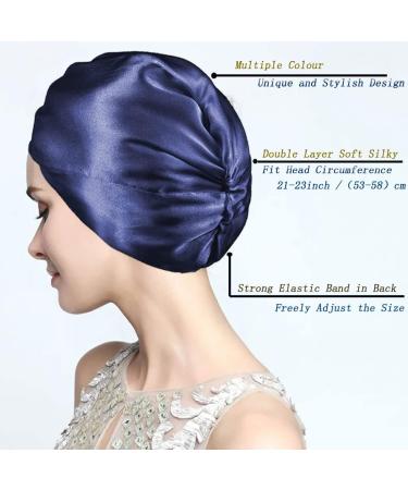 Silk Hair Bonnet for Women - Double Layer Soft Night Cap for Sleeping and Hair Care | Navy, One Size - Buy Online on GoSupps.com