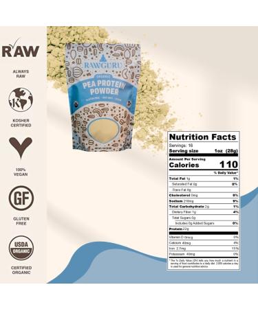 RawGuru Organic Pea Protein Powder - 16 oz | USDA Organic Gluten Free Non-GMO Vegan | Premium Plant Protein for Optimal Health - Buy Online on GoSupps.com