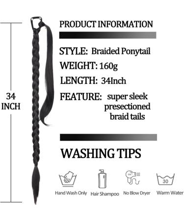 Ponytail Extensions Temperature Fiber Suitable for Women 34 Inch Synthetic Braided Ponytail Hairpieces with Elastic Rubber Band Heat-Resistant High for Women(Color:4) 34inches 4 - Buy Online on GoSupps.com
