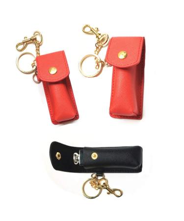 ARTIBETTER 2pcs Clip- on Sleeve Chapstick Key Chain Holder Leather Lip Balm Pouch Storage Bags Fashion Lipstick Case with Key Ring Portable Gift for Women Girls 2pcs As Shown