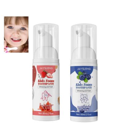 2PCS Foam Toothpaste for Children Kids Foam Toothpaste Toddler Toothpaste Kids Foam Toothpaste for U Shaped Toothbrush Kids Whitening Toothpaste Teeth Cleaning Anti-Cavity(Strawberry&Blueberry)