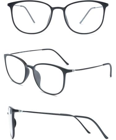 Koosufa Classic Retro Glasses Frames for Men & Women - Thin Ultra-light TR90 Nerd Glasses in Matt Black with Case - Large Panto Style - Buy Online on GoSupps.com