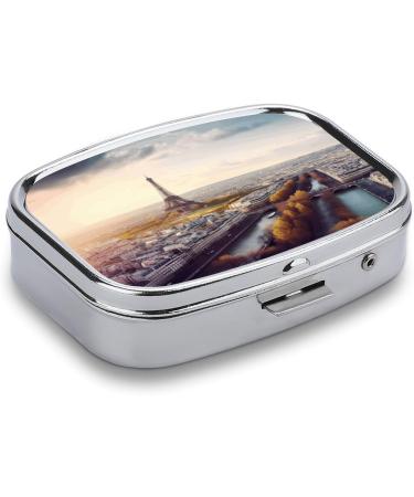 Paris Cityscape Pill Box | 2 Compartment Portable Medicine Organizer | Decorative Metal Pill Case for Pocket & Purse - Buy Online on GoSupps.com