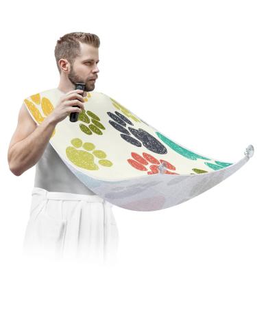 Colorful Dog Paws Print Beard Bib Apron Beard Bib Hair Catcher for Men Shaving and Trimming Non-Stick Waterproof Beard Cape Grooming Cloth with 2 Suction Cups Gifts for Men