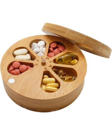 Wooden Pill Organizer - Daily & Weekly Medicine Holder for Travel | Vitamin Case with Solid Wood Lid | Improved Design for Easy Use - Buy Online on GoSupps.com