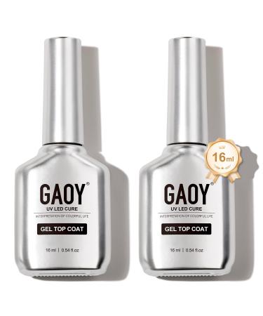 GAOY 2 Pcs 16ml No Wipe Gel Top Coat Glassy Clear Gel Top Coat High Gloss Finish for UV Light Cure Gel Nail Polish 2 Pcs Gel Top Coat
