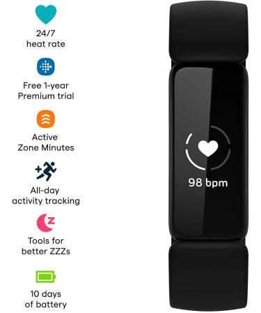 Fitbit Inspire 2 Health & Fitness Tracker with a Free 1-Year Fitbit Premium Trial 24/7 Heart Rate Black/Black One Size (S & L Bands Included) - Buy Online on GoSupps.com