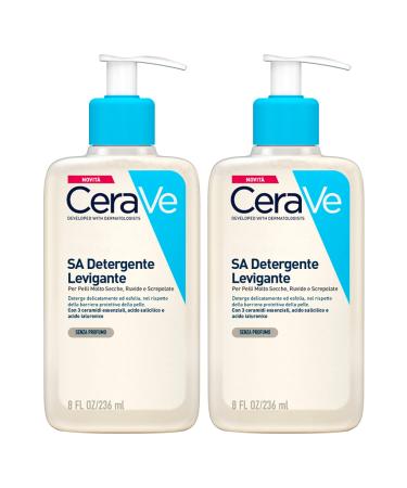 CeraVe 2 x CeraVe SA Smoothing Cleanser for Very Dry Rough and Cracked Skin. Exfoliating Action with Salicylic Acid Urea and 3 Essential Ceramides 2 bottles of 236 ml each