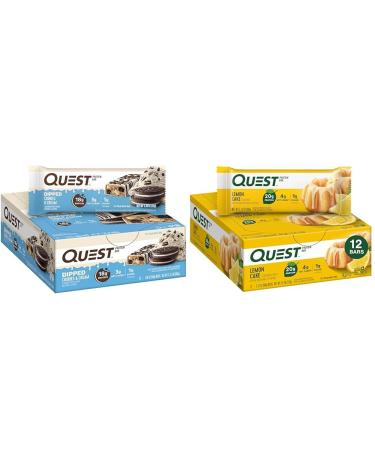 Quest Nutrition Dipped Chocolate Cookies & Cream Protein Bars High Protein Low Carb Gluten Free & Lemon Cake Protein Bars High Protein Low Carb Gluten Free 12 Count