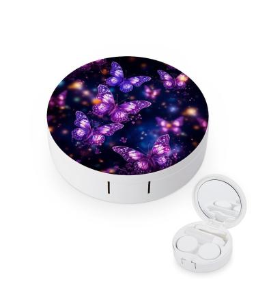 Contact Lens Case Purple Cute Butterfly Print Portable Travel Contact Lens Box Contact Lens Storage Box