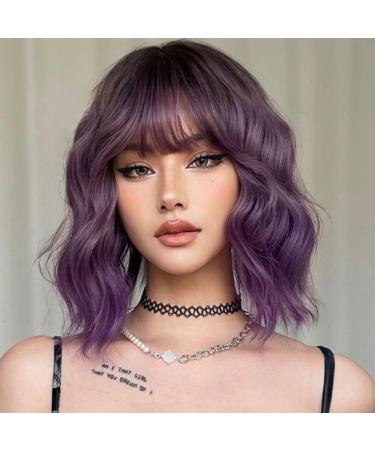 Testar short wavy purple bob wigs for women purple curly bob wig with pony shoulder -length synthetic wig for girls colorful costume daily use - Buy Online on GoSupps.com
