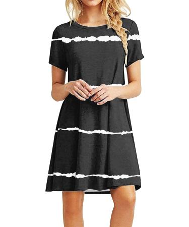 Gufesf Women's Summer Casual Tshirt Dress V Neck Short Sleeve Loose Fit Graphic Mini Dress - Black, Small - Buy Online on GoSupps.com