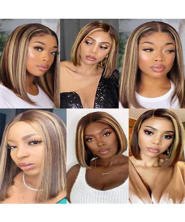 Ombre P4/27 Bob Wig - 10 Human Hair 4x1 Lace Frontal Brazilian Virgin Hair Short Straight Bob Wig with Baby Hair - Natural Hairline - 10 Inch - Buy Online on GoSupps.com