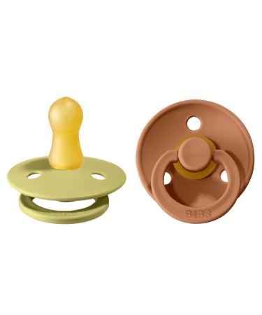 BIBS Colour Baby Pacifier 2-Pack | Made in Denmark | BPA Free Dummy Soother Round Nipple. Natural Rubber Latex Size 1 (0-6 Months) Meadow/Earth