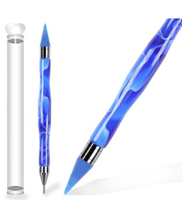 CHENYIYI 1PCS Nail Rhinestone Picker Dotting Pen Diamond Painting Pen Multifunctional Wax Tip Rhinestone Tool Acrylic Handle Dual-Ended Jewel Picker Tool for Nail Art DIY Decoration Tool (Blue)