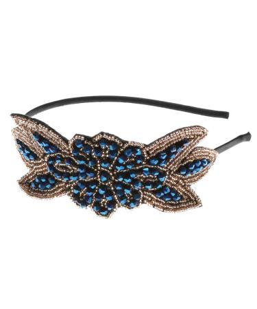 Beaupretty Beaded Flapper Headband Vintage 1920s Headpiece Performance Hair Accessory for Party Wedding Anniversary(Blue)
