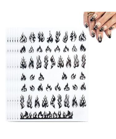 6 Sheets Flame Nail Art Stickers Decals 3d Self-adhesive Flame Nail Sticker Nail Art Designs for Manicure Tips Decoration Diy Nail Art Supplies Black