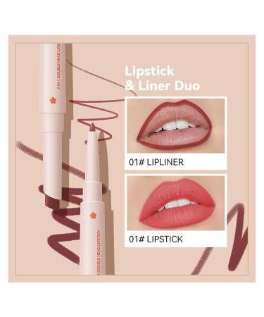 2 in 1 Double Head Lipstick & Lip Liner Set - Waterproof 24 Hour Nude Lipstick for Women | Creamy Lip Pencil | International Shipping - Buy Online on GoSupps.com