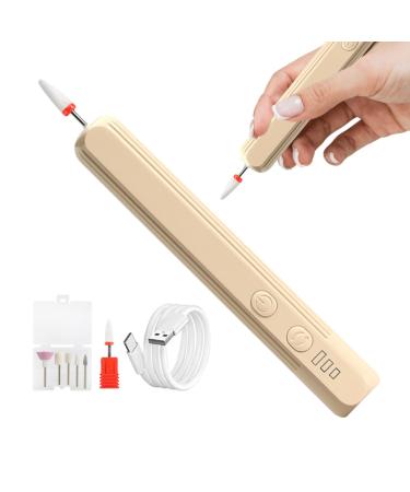 Drill for Nails - Shape USB Rechargeable Nail Drill Portable Professional Nail Polishing Tools Art Supplies with 6 Drill Bits for Home Nail Salon Manicure Khaki