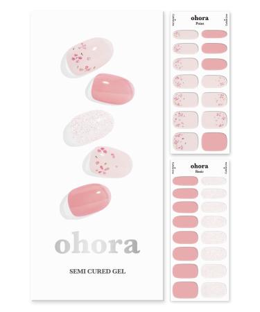 ohora Semi Cured Gel Nail Strips (N Rose Diamond) - Works with Any Nail Lamps, Salon-Quality, Long Lasting, Easy to Apply & Remove - Includes 2 Prep Pads, Nail File & Wooden Stick - Pink