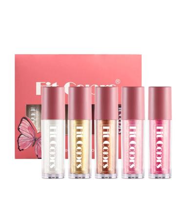 Nictules 5 Colors Lip Gloss Set Makeup Set with Liquid Lipstick Moisturizer Nonstick Cup Lip Gloss Waterproof NonFade Attractive Cosmetics Charming Note Makeup