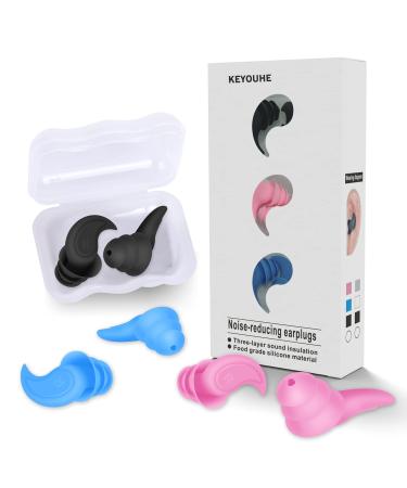 Ear Plugs for Sleeping  Noise Canceling earplugs  Reusable Flexible Silicone  3 Colors Waterproof Noise Reduction Ear Plugs for Swimming  Concerts  Airplanes(BlackPinkBlue) Black pink blue
