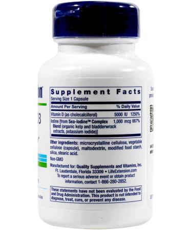 Life Extension Vitamin D3 with Sea-Iodine 125 mcg (5000 IU) - 60 Capsules for Immune Support - Buy Online on GoSupps.com