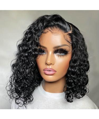 LASOOA 180% Density Short Curly Bob Human Hair Wig 12 Inch - Wet and Wavy, HD Transparent Lace Front, Pre Plucked with Baby Hair - Natural Color - Buy Online on GoSupps.com