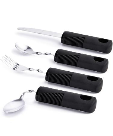 Weighted Utensils for Hand Tremors Weighted Silverware for Parkinsons Patients Arthritic Hands Built Up Utensils for Adults Adaptive Eating Utensils (Black-Bendable Utensils)