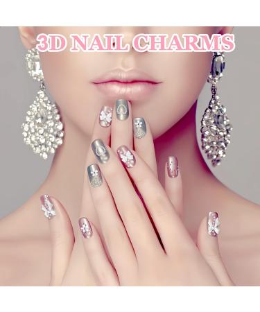 800Pcs 3D Nail Charms Pink White Multi Shapes Mix Bows Nail Charms Cute Pearls Heart Butterfly Blossom Bowknot with Manicure Pickup Tool for Women Girls Nail DIY Accessories - Buy Online on GoSupps.com