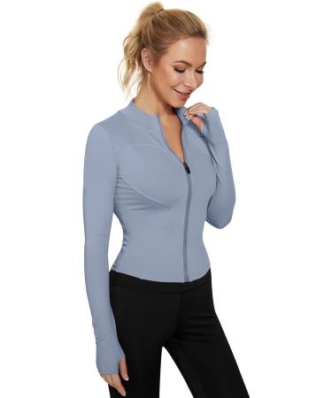 IECCP Women's Long Arm Crop Top - Light Fitness Sports Shirt with Half Zipper & Thumb Hole - Stylish Yoga Gym Top in M B-Blue - Buy Online on GoSupps.com