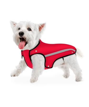 Slowton dogs winter jacket dog coat adjustable neck and breast size pet vest with reflective stripes waterproof dog sweater snowsuit warm hold S red
