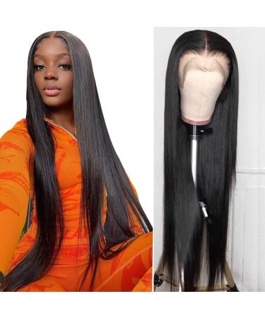 32 inch Lace Front Wigs Human Hair 180% Density 13x4 HD Lace Front Wig Pre Plucked with Baby Hair Straight Wigs Human Hair for Black Women Brazilian Virgin Straight Lace frontal Wigs Natural Black 32 Inch 13x4 lace wig 180…