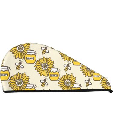 Cartoon Honey Pot Bee Sunflower Microfiber Hair Towel - Super Absorbent Coral Velvet Wrap for Long Curly & Thick Hair - Quick Dry Hair Cap for Women - Buy Online on GoSupps.com