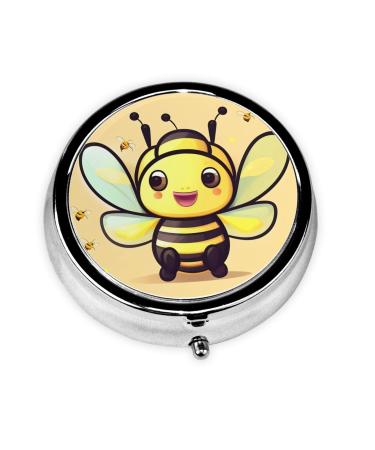 Yellow Beeround Pill Box 3 Compartment Round Pill Box Organizer Portable Travel Pill Box for Traveling.