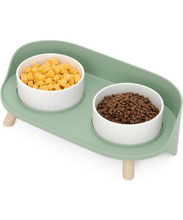 Shop Lizealucky Increased Ceramic Cat Bowls - Prevent Vomiting & Protect Spine | Double Feeding & Water Bowls (Green) - International Shipping Available - Buy Online on GoSupps.com
