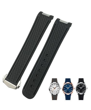 Kkfaus watch bracelet made of rubber with curved end suitable for Omega Seamaster 300 AT150 Aqua Terra 8900 Speedmaster silicone wrap bracelet 19 mm 20 mm black with black tip 19 mm