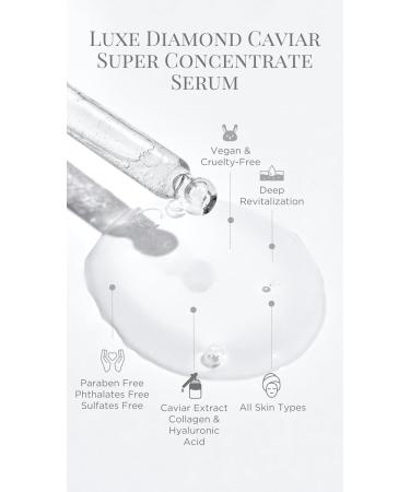 Luxe Diamond Caviar Super Concentrate Serum - Anti-Aging Repairing & Firming Daily Anti-Wrinkle Collagen & Hyaluronic Acid Face Serum - Vegan Paraben-Free - Buy Online on GoSupps.com