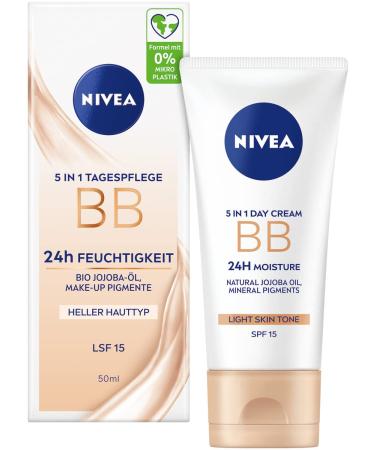 Nivea 5 in 1 day care BB 24h moisture SPF 15 tinted day cream for light skin types face cream with organic jojoba oil and make-up pigments tube - Buy Online on GoSupps.com