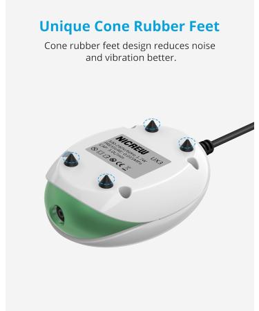 Nicrew Ultra-Quiet Aquarium Air Pump (Up to 100L) - Adjustable Flow 35 dB Includes Hose & Check Valve Energy-Efficient 1.7W - Buy Online on GoSupps.com