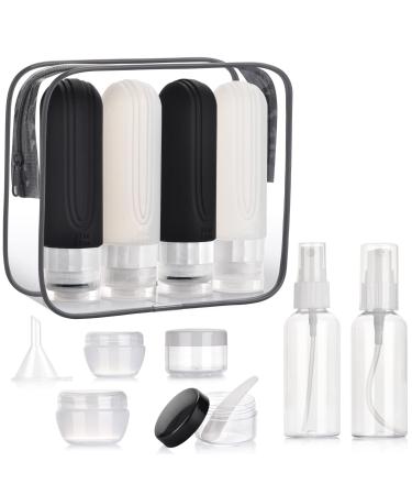 C."LOBO Travel Bottles Set, TSA Approved Travel Size Containers for Toiletries, Leak Proof Travel Accessories Set for Shampoo Conditioner Lotion with Toiletry Bag Black+white